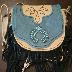Bohemian Fringe Crossbody Bag - Blue and Tan